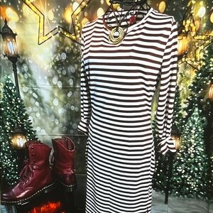 👗 Give Opinion – Striped Shift Dress — Brown & Ivory — Sz Large (NWT) / C